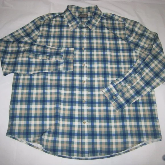 eddie bauer wrinkle free dress shirts Eddie Bauer Men's Wrinkle Free Button Dress Shirt Blue Green Plaid XL